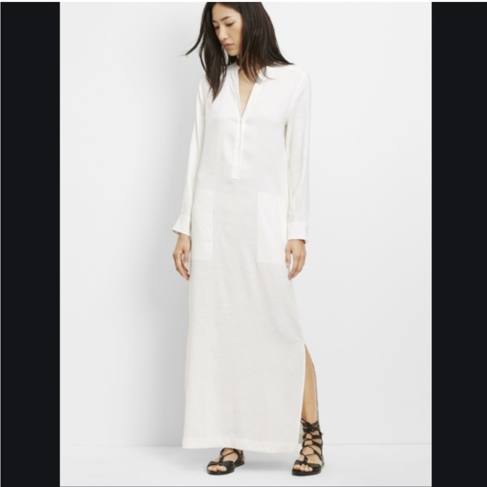 Vince Caftan Maxi Shirt Dress Linen Viscose Blend Beach Cover Up Lagenlook - Picture 4 of 15
